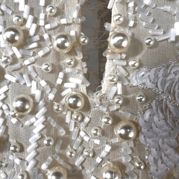 LILLIE RUBIN Vintage100% Silk White Formal beaded gown with pearls Sz 6, 2 Piece - Picture 7 of 16